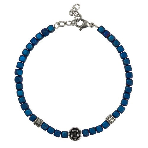 Stainless Steel Blue Matte Beads Bracelet with Anchor - Men of Zen